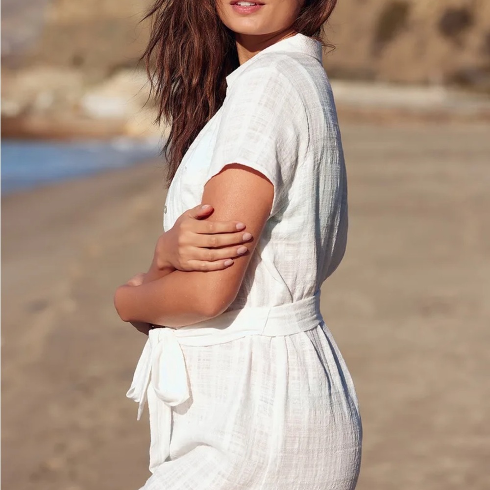 Ivory Button-Front Romper - Picture 3 of 5